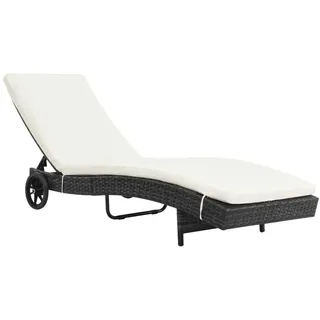 furnicato Gartenliege Sonnenliege Poly-Rattan 199x60x37 cm Schwarz + Creme, Wetterfestes Sonnenbad mit verstellbarer Lehne und zwei Rollen schwarz