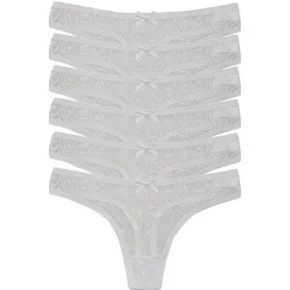 HO-Ersoka Stringtanga Damen Strings Spitze Set 3/6 Stück Tangas Slips schwarz/weiß (Packung, 3er Set, 6er Set) weiß L (38-40)