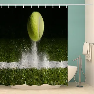 MOXINO Tennis Duschvorhang Anti-Schimmel 200x240 cm Polyester Stoff Textil Waschbar Wasserdicht Badvorhang 3D Tennis Motiv Duschvorhänge Badezimmer mit 12 Haken(Stil 16-7)