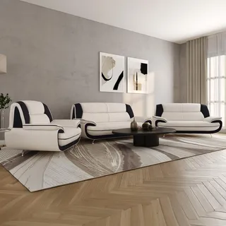 Imebel Sofa Set 3-2-1 für Wohnzimmer – Bequeme Couchgarnitur mit 3-Sitzer, 2-Sitzer & Sessel – Elegante Sitzgarnitur aus Kunstleder – Ohne Schlaffunktion – Komfortable Polsterung – Modernes Design