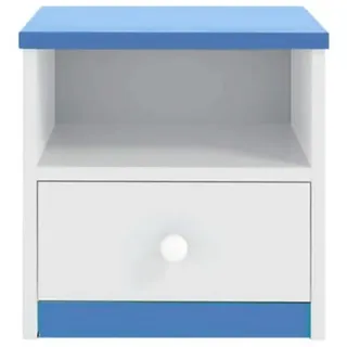99rooms Nachttisch Dreams (Nachtkommode, Nachttischschrank), mit Schublade und Fach, aus Holzwerkstoff, Modern Design, für Kinder, viel Stauraum blau|weiß