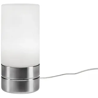 meineWunschleuchte Tischleuchte mit touch inkl. E14 LED, Höhe 20cm, dimmbar, LED wechselbar, Warmweiß, kleine Nacht-Tischlampe mit Zylinder Glas-Schirm silberfarben|weiß