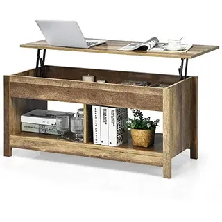 COSTWAY Sofatisch höhenverstellbar, Couchtisch Sofatisch mit Ablagefach, Beistelltisch aus Holz, Kaffeetisch Teetisch für Wohnzimmer Balkon Flur (Natur)