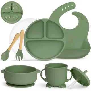 Geschirrset Silikon Baby Saugnapf rutschfest 7tlg BPAfrei Grün