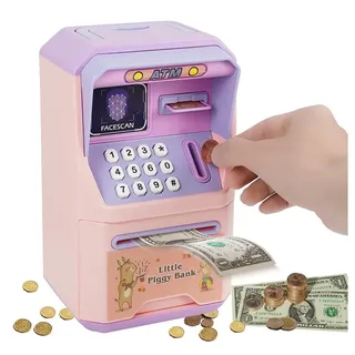 CLTYQ Spardose Elektronisches Spardose,Banknoten und Münzen, Soundeffekte, Passwortschutz, Sparfunktion,Sparbox für Jungen und Mädchen rosa