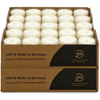 DecoLite: 100 Teelichter Nightlights in transparenter Hülle | 8 Stunden Brenndauer | 100% made in Germany | RAL Geprüft | höchste Qualität | Kerzen in Durchsichtigem Behälter - Ohne Duft (100)