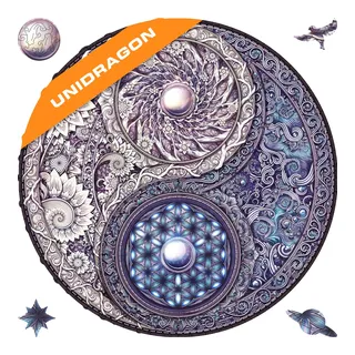 UNIDRAGON Original Holzpuzzle — Mandala Overarching Opposites, 200 Teile, Mittel 9.8 x 9.8 Zoll (25 x 25 cm) Schöne Geschenkverpackung, Einzigartige Form Erwachsene und