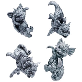 Jorzer 4 Stück Drachenskulptur Gartendeko für Draußen Drachen Figuren Garten Deko Gartendeko Drachen Deko Gartenstatuen