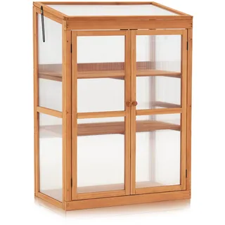 M MCombo Gewächshaus Frühbeet aus Holz, für Balkon & Garten, Klein Treibhaus Greenhouse Aufsatz Kasten Winterfest, 0760 (Orange)