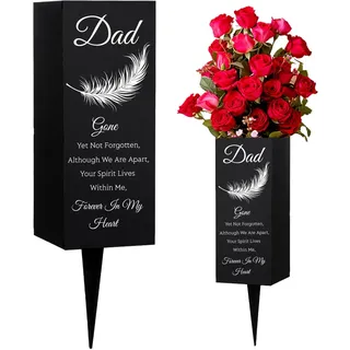 WEBEEDY Friedhofsvasen Für Papa Friedhofsvasen Für Grab Metall Grabvasen Blumenhalter Mit Stachel Friedhof Blumenhalter In Erinnerungsschild Grabstätten Gedenkdekorationen Für Papa (80x200mm)