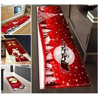 AEREY Weihnachtsteppich 3D rutschfest Weihnachtsdruck Teppich KüChenläUfer rutschfest Badezimmer Teppich Weihnachtsmann & REH Weihnachtsbaum Schneemann 40x100cm R-1