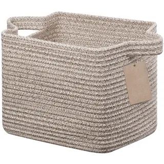 JOJOSEE Kleiner Aufbewahrungskorb, Korb Aufbewahrung, Aufbewahrungskorb Geflochten Baumwollseil für Spielzeug Kinderzimmer, Decken, Kissen, 33 x 25 x 22,5 cm (Braun)