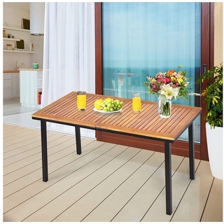 KOMFOTTEU Gartentisch mit Schirmloch, Holztischplatte aus Akazienholz, 140x75x76cm, 50kg belastbar braun