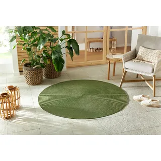 HANSE HOME Teppich Trenzado, rund, Höhe: 10 mm, In- & Outdoor, Handmade-Look, Gewebt, Wetterfest, Balkon, Wohnzimmer grün Ø 150 cm x 10 mm