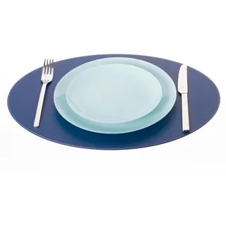 Nikalaz 1 Stück Oval Platzdeckchen aus recyceltem Leder, Platzset, Tischset - 45.72 x 33.02 cm (Blau)