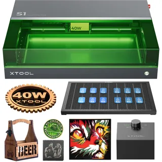 xTool S1 40W Laser Graviermaschine und Cutter Vormontiert mit Air Assist und Wabenplatte,Autofokus, 600mm/s Geschwindigkeit, 498 * 319mm Arbeitsbereich für Batch-Prozess für Holz, Metall,Acryl..