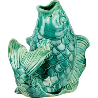 FURNARO Dekovase (1 St), Fischform, maritimes Design, Keramik grün