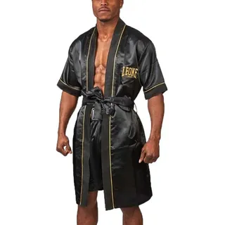 Leone1947 Satin Morgenmantel für professionelle Boxer, Schwarz, Größe S-M - Schwarz - S/M
