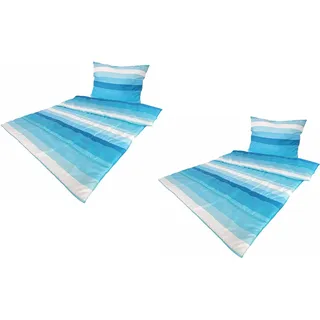 MB Warenhandel24 Bettenset 2X Bettdecke ca. 135x200 cm und 2X Kopfkissen ca. 80x80 cm Bettwäsche Bedruckt Allergiker Steppbett & Kopfkissen Bezug 100% Polyester (Blau gestreift)