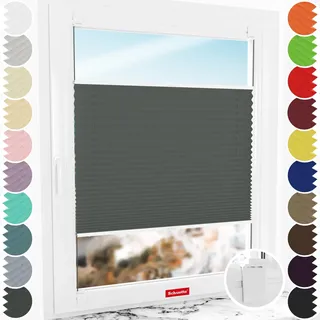 Schuette® Plissee ohne Bohren zum Kleben ● Thermo Kollektion: Before Storm (Grau) ● 50x200cm (Breite x Höhe) ● Suprafix Klebe- & Schraubhalter 2in1 Set Letsbond ● Bequeme Rollo
