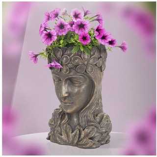 ML-DESIGN Blumentopf Pflanztopf Frauenkopf Figur Groß Büste Skulptur Statue Dame Gesicht, Bronze 21x16x32 cm Kunstharz Innen/Außen Groß braun