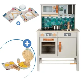 small foot Kinderküchen-Set mit Kinderküche, 18-tlg. Geschirrset & 9-tlg. Waffel-Set - Tasty - Bunt