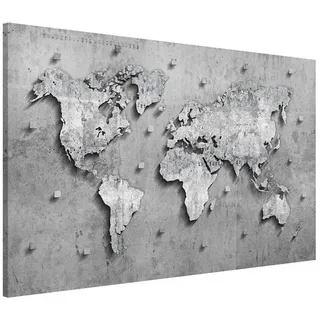 Bilderdepot24 Magnettafel Küche deko Beton Weltkarte, (1-tlg., Magnetboard Pinnwand für die Wand - metallische Tafel für Magnete), Magnetwand groß mit Motiv Büro Memoboard magnetisch Querformat grau 90 cm x 60 cm