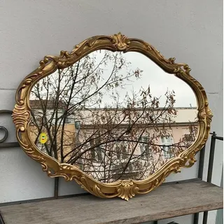 Generisch Dekorativer Wandspiegel Gold ovaler Spiegel antik klassischen Badezimmerspiegel Barock-Stil 50x39 Prunk Spiegel