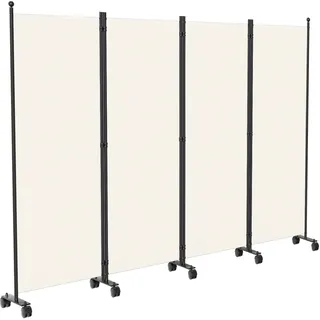 Monucep Paravent Raumteiler 228x181x30cm, 4 Teilig klappbar Freistehend Trennwand auf Rollen und Bremsen, Umkleide Sichtschutz Wand Raumtrenner, Stellwand für innen Outdoor Garten Büros Terrasse, Weiß