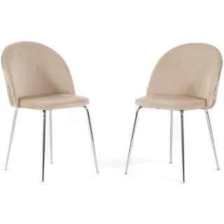 RATTATAN Set aus 2 Innenstühlen aus dekorativem Samt mit Metallbeinen, elegantes Design für Küche, Esszimmer, Bar und Restaurant – Sara – Creme/Silber