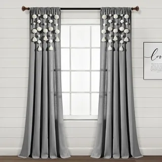 Lush Decor Boho-Fenstervorhang mit Quaste, Leinen, 213,4 x 132,1 cm, Dunkelgrau (Einzelnes Panel)