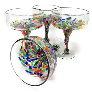 Mexikanisches mundgeblasenes Glas - 4er Set mundgeblasene Margarita-Gläser Konfetti Carmen (16 oz)