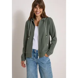Cardigan CECIL, Damen, Gr. M (40), dried olive grün, Web, 58% Polyester, 39% Baumwolle, 3% Elasthan, unifarben, normal normal, ohne Ausschnitt, Bündchen, Strickjacken, mit Kapuze mit Tunnelzugband
