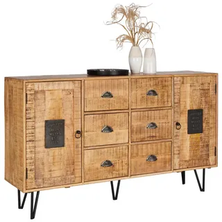 Landscape Sideboard, Natur, Hellbraun, Holz, Metall, Mangoholz, Sperrholz, Hartholz, Holz, 2 Fächer, 6 Schublade(n) Schubladen, 150x90x40 cm, Typenauswahl, Beimöbel erhältlich, stehend, Holzmöbel, Kleinmöbel Holz, Holzkommoden, Sideboards Holz