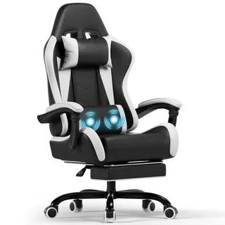 Ergonomic Gaming Chair with Extendable Footrest, Adjustable Backrest 90-135°, Comfortable Office Chair for Home Office, Computer Chair, 150 kg Load Capacity, White
