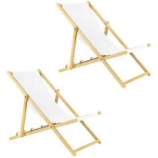 Unbekannt Liegestuhl klappbar aus Holz – 2er Set weiß Stabiler Gartenliege - Strandliege, leichte Sonnenliege für Garten, Balkon und Strand Bars - Liege modern Design
