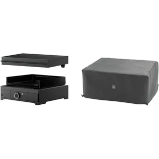WMF Elektrogrill Plancha Set 45E mit Plancha Grill elektrisch / Deckel / Abdeckhaube, 2500 W, aus emailliertem Gusseisen, 2500 W, Grillfläche 45 x 40 cm schwarz