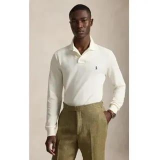 Polo Ralph Lauren für Herren. 710680790137 Polohemd aus Piqué in Custom-Slim-Fit in Gebrochenes Weiß (XL), Lässig, Baumwolle, Langarm