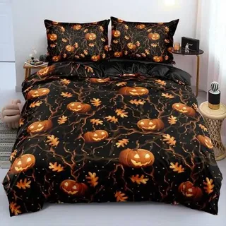 Bettwäsche-Set 220x240 cm Mikrofaser Halloween Kürbis 3-teilig