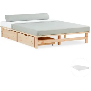 Homestyle4u Holzbett 140 x 200 cm Braun