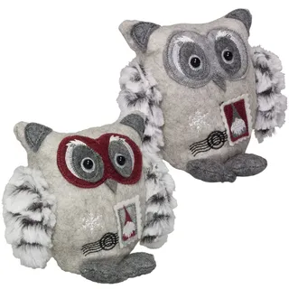 Eulen Eulenpaar Eulenduo Deko Weihnachten Advent 12 cm Grau Stoffeulen