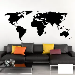 Grandora Wandtattoo Weltkarte Erde Globus Karte I weiß 100 x 44 cm I Welt Atlas Schlafzimmer Wohnzimmer Wandsticker Wandaufkleber W698