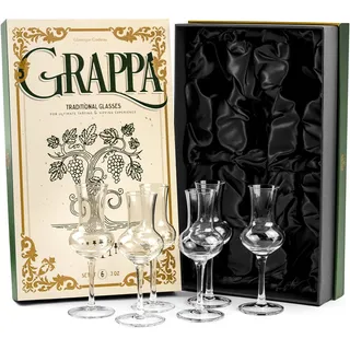 GLASSIQUE CADEAU Kristall Grappa und Likör Gläser | 6er Set | Kleines 90 ml Grappagläser für Aperitif, Digestif Spirituosen, Limoncello, Schnapps, Sambuca | Schnapsgläser mit Langem Stiel