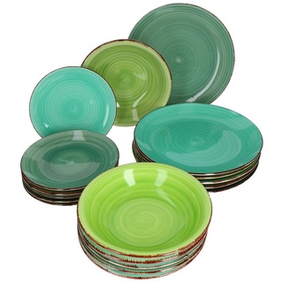 Mambocat 18er Green Tellerset Landhausstil I Frühstücks-, Speise- - Suppenteller - Grün