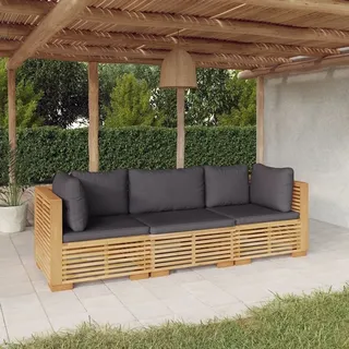 Ankonbej 3-tlg. Garten-Lounge-Set mit Kissen Massivholz Teak