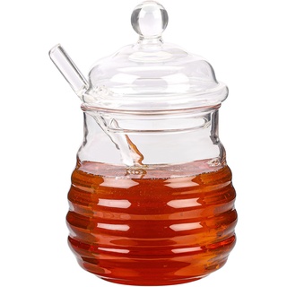 BELLE VOUS Honigglas mit Honiglöffel & Deckel - 400 ml - Kleine Honiggläser Gastgeschenk für Hochzeit/Party oder Küche - Honigspender Tropffrei Glas Behälter für Honig, Marmeladen & Gewürze