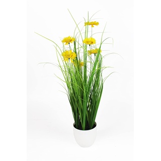Arnusa Künstliches Gras 50 cm mit gelben Gänseblümchen Dekogras Kunstpflanze KP770
