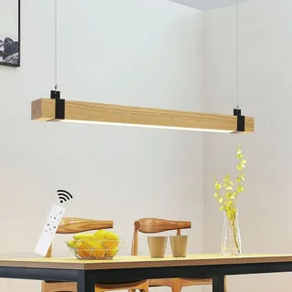 ZMH LED Pendelleuchte esstisch Hängelampe Holz dimmbar mit Fernbedienung 19W 100CM Vintage Hängeleuchte Retro Holzbalken Rustikal Esstischlampe - Braun