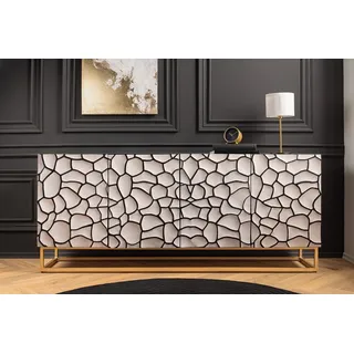riess-ambiente Sideboard VULCANO 180cm weiß / schwarz / gold (Einzelartikel, 1 St), Wohnzimmer · Massivholz · Metall · Anrichte · 3D-Front · Modern Design weiß
