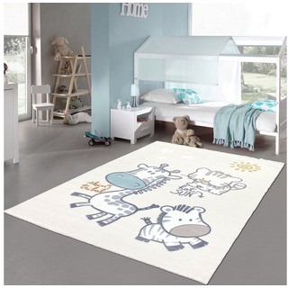 Kinderteppich Kinderzimmer Teppich weich creme Giraffe-Zebra, Teppich-Traum, rechteckig, Rückseite durch „Canvas“ geschützt weiß 160 cm x 230 cm